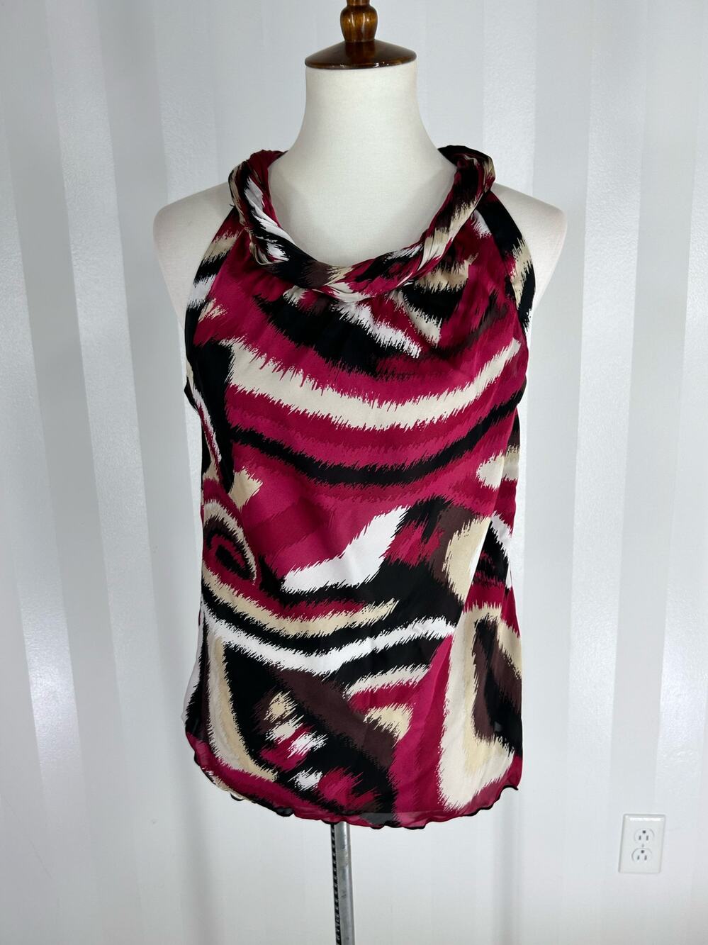 New Directions Abstract Print Twist Neck Sleeveless Blouse Pink Black Sz S